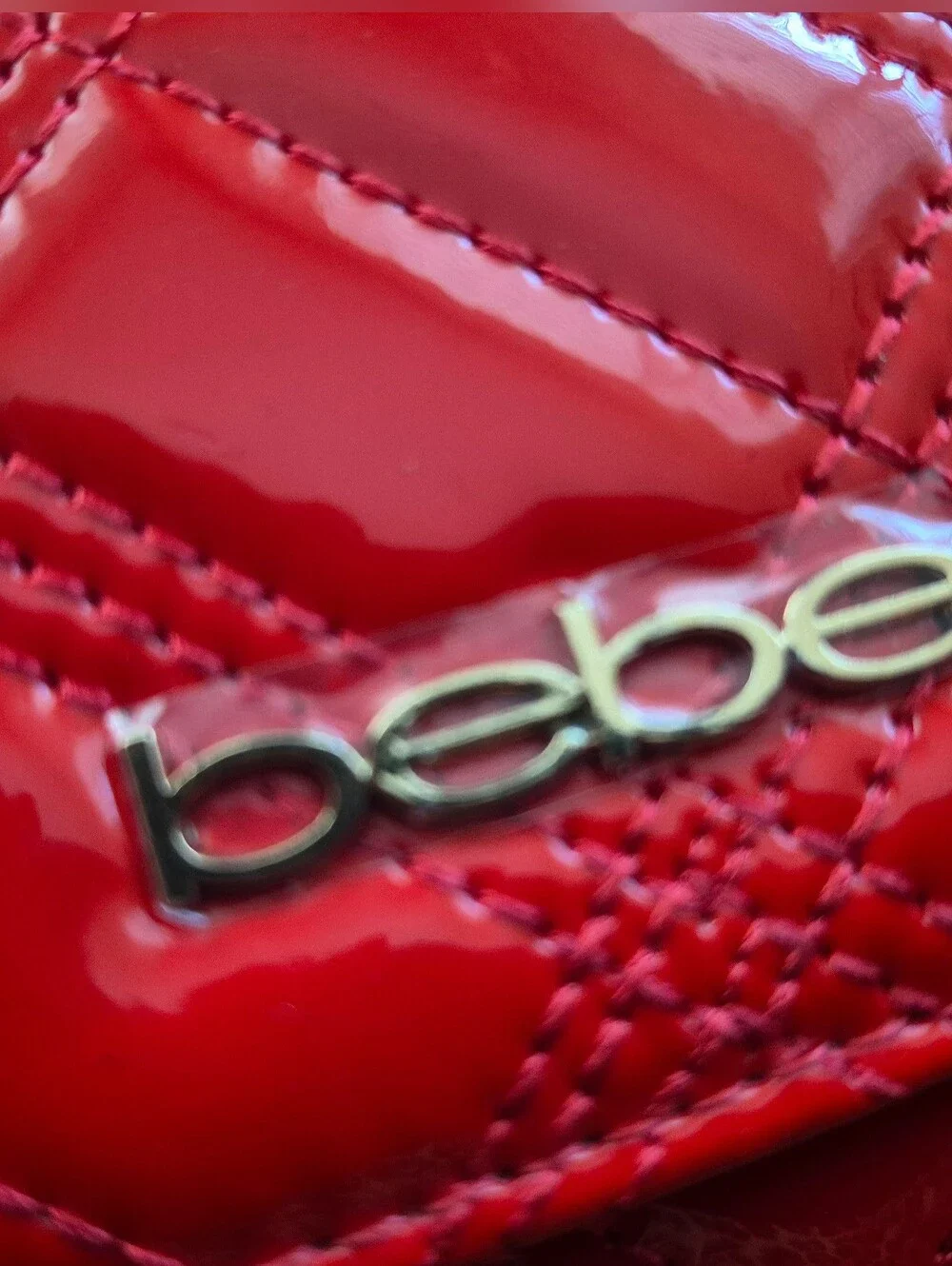 bebe Quilted Red Patent Cameron Trifold Wallet